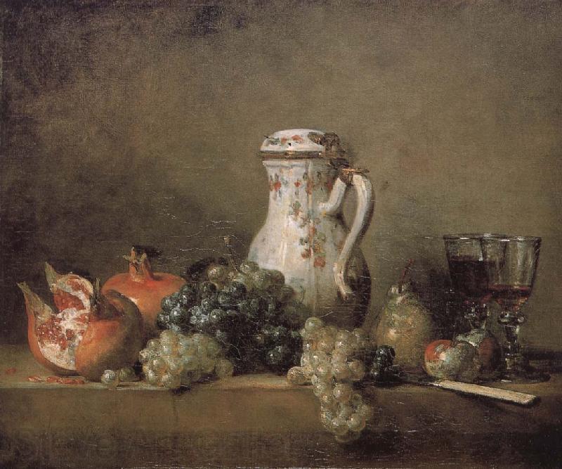 Jean Baptiste Simeon Chardin Pomegranate Grape glass knife France oil painting art